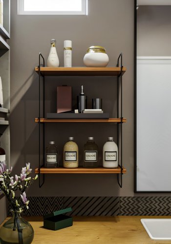 NORDVÄRK Pulalis vghylde, m. 3 hylder - valndfarvet melamin og metal