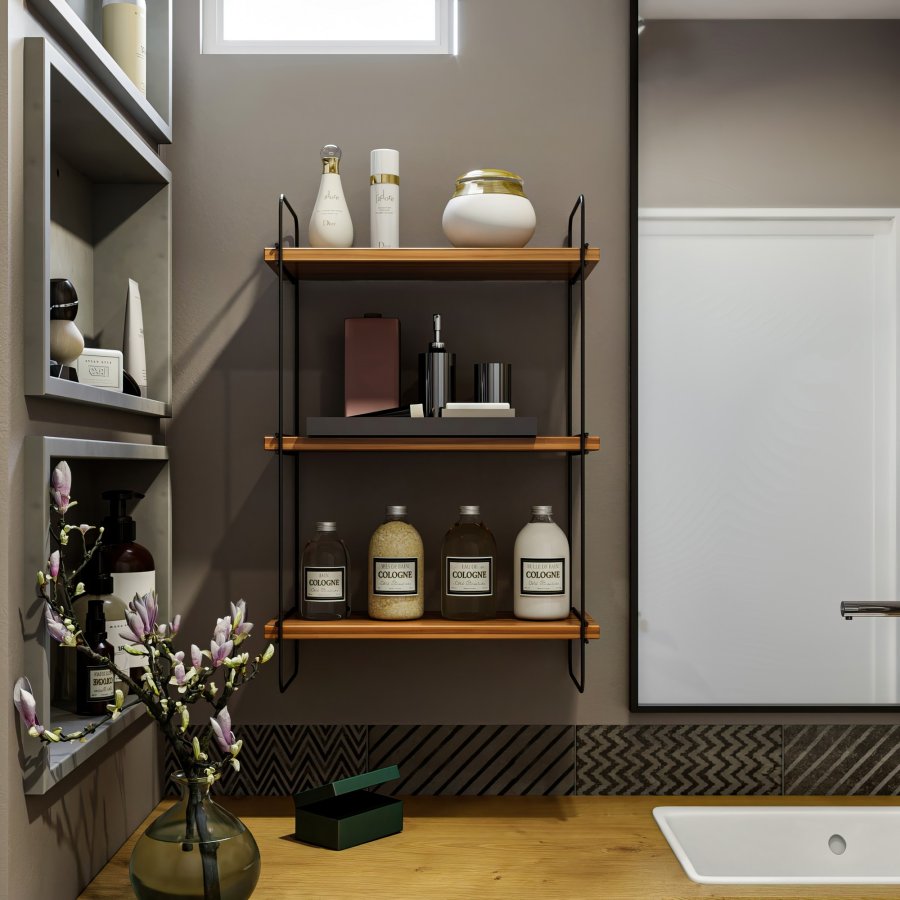 NORDVÄRK Pulalis vghylde, m. 3 hylder - valndfarvet melamin og metal