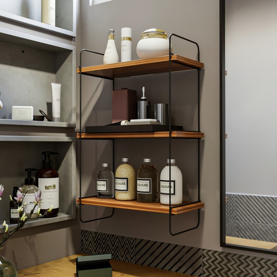 NORDVÄRK Pulalis vghylde, m. 3 hylder - valndfarvet melamin og metal