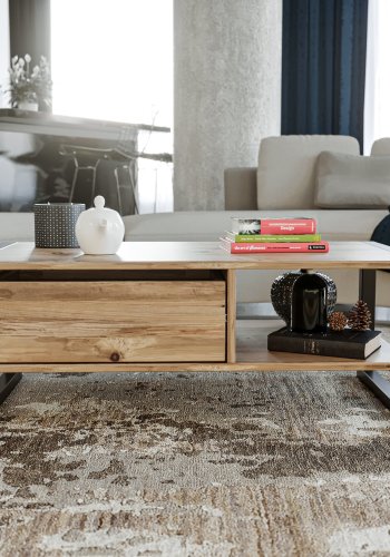 NORDVÄRK Haldizen sofabord, m. 1 hylde og 1 skuffe - Atlantic Pine melamin og sort metal (105x55)