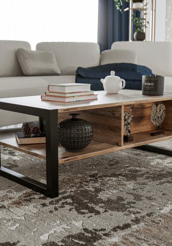 NORDVÄRK Haldizen sofabord, m. 1 hylde og 1 skuffe - Atlantic Pine melamin og sort metal (105x55)