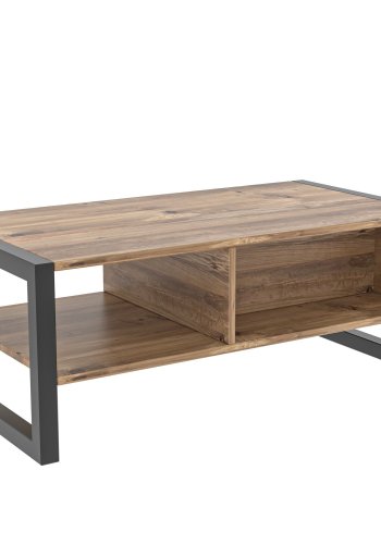 NORDVÄRK Haldizen sofabord, m. 1 hylde og 1 skuffe - Atlantic Pine melamin og sort metal (105x55)