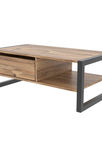 NORDVÄRK Haldizen sofabord, m. 1 hylde og 1 skuffe - Atlantic Pine melamin og sort metal (105x55)