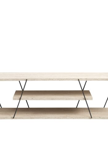 NORDVÄRK Canaz TV-bord, m. 2 hylder - hvid travertin melamin og sort metal (120x30)