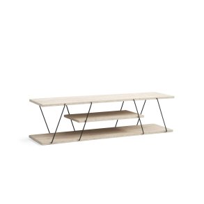 NORDVÄRK Canaz TV-bord, m. 2 hylder - hvid travertin melamin og sort metal (120x30)