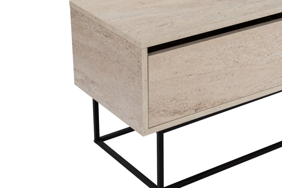 NORDVÄRK Escape 180 TV-bord, m. 1 hylde og 2 skuffer - travertin melamin og sort jern (180x40)