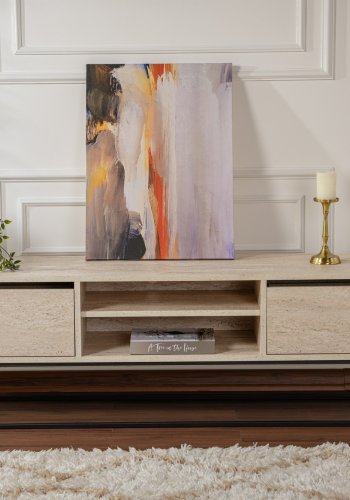 NORDVÄRK Escape 180 TV-bord, m. 1 hylde og 2 skuffer - travertin melamin og sort jern (180x40)