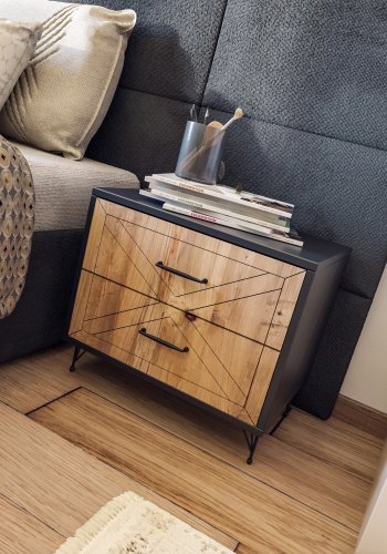 FUNZI LIVING Felicita natbord, m. 2 skuffer - antracitgr/eg melamin og metal (50x40)