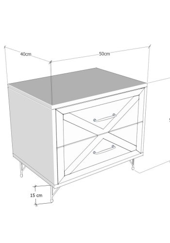 FUNZI LIVING Felicita natbord, m. 2 skuffer - antracitgr/eg melamin og metal (50x40)