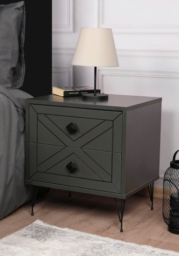 FUNZI LIVING Luna natbord, m. 2 skuffer - antracitgr melamin og antracitgr metal (50x40)