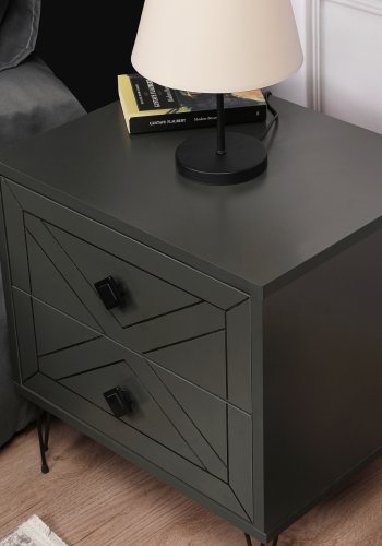 FUNZI LIVING Luna natbord, m. 2 skuffer - antracitgr melamin og antracitgr metal (50x40)