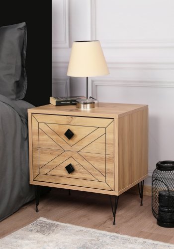 FUNZI LIVING Luna natbord, m. 2 skuffer - fyr melamin og metal (50x40)