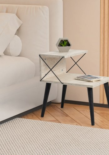 FUNZI LIVING Cross natbord, m. bundhylde - travertin melamin og sort bg (50x40)