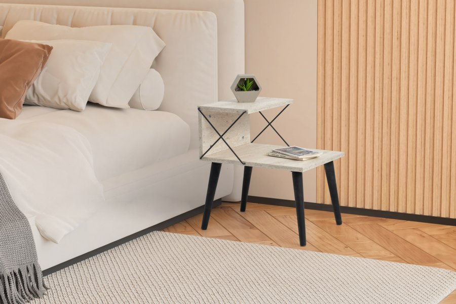 FUNZI LIVING Cross natbord, m. bundhylde - travertin melamin og sort bg (50x40)