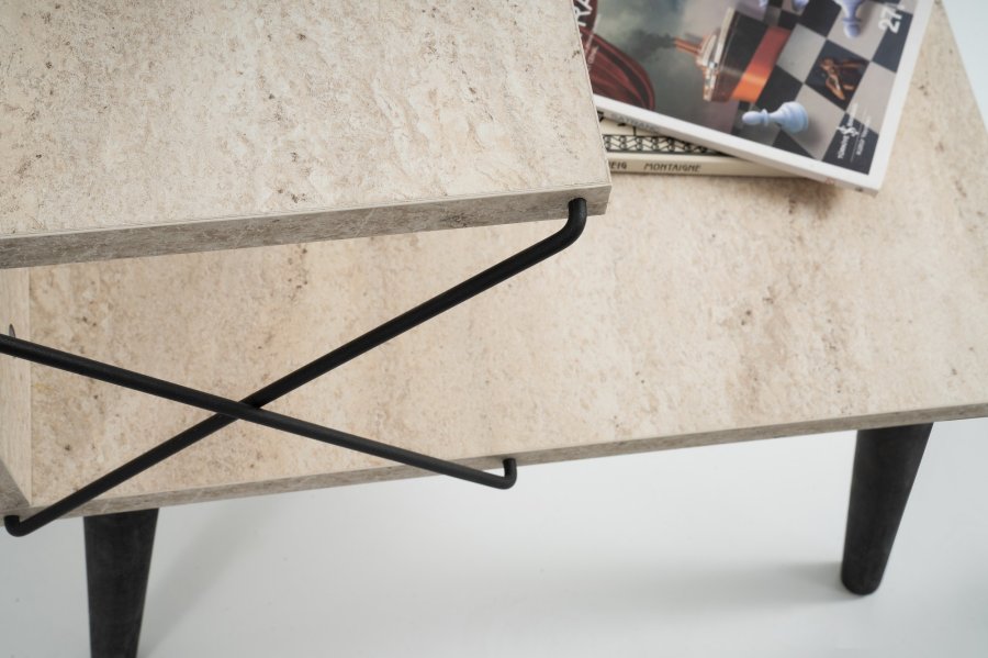 FUNZI LIVING Cross natbord, m. bundhylde - travertin melamin og sort bg (50x40)