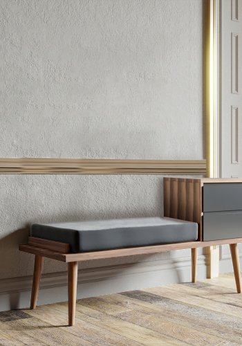 NORDVÄRK Fiume entrébnk, m. hynde og 2 skuffer - valnddefarvet og antracitgr melamin (120x45)