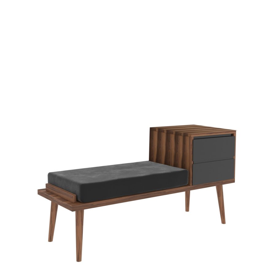 NORDVÄRK Fiume entrébnk, m. hynde og 2 skuffer - valnddefarvet og antracitgr melamin (120x45)