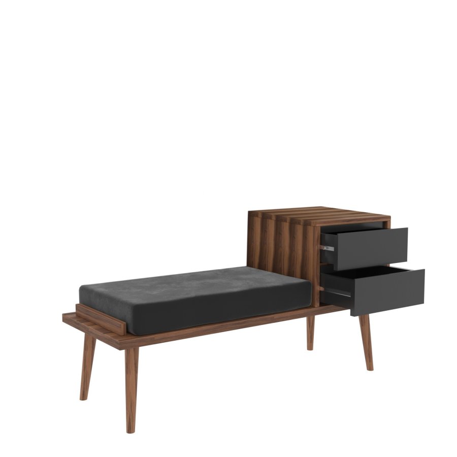 NORDVÄRK Fiume entrébnk, m. hynde og 2 skuffer - valnddefarvet og antracitgr melamin (120x45)