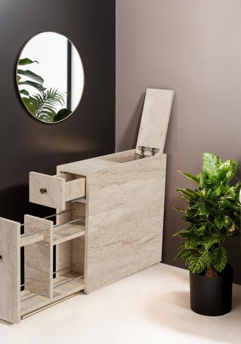 FUNZI LIVING Calencia badevrelsesskab, m. 1 lge og 2 skuffer - travertin melamin