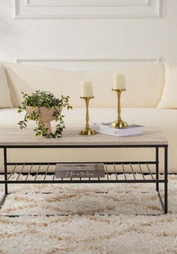 NORDVÄRK Asude sofabord, m. 1 hylde - travertin melamin og sort metal (95x55)