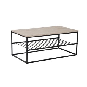 NORDVÄRK Asude sofabord, m. 1 hylde - travertin melamin og sort metal (95x55)