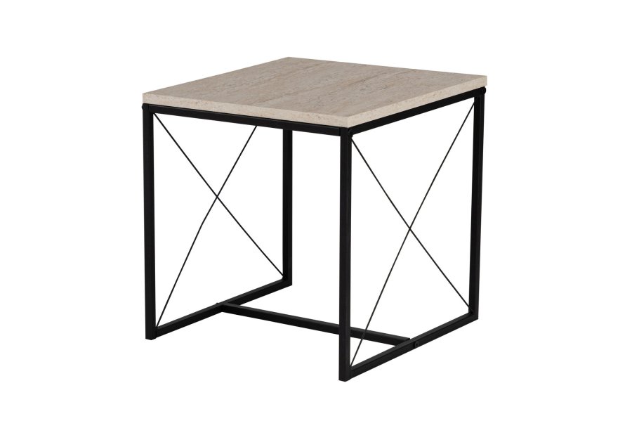 NORDVÄRK Defne sofabord - travertin melamin og sort metal (st med 3)