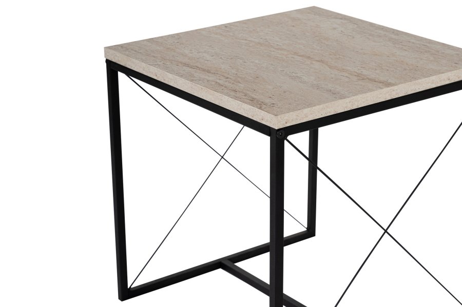 NORDVÄRK Defne sofabord - travertin melamin og sort metal (st med 3)