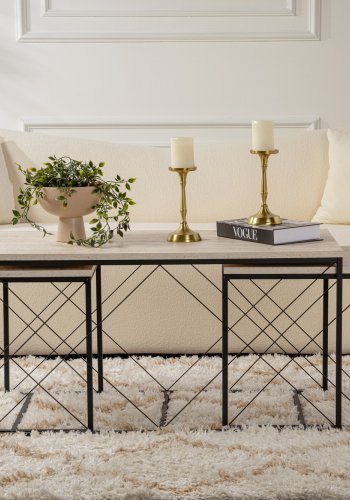 NORDVÄRK Defne sofabord - travertin melamin og sort metal (st med 3)