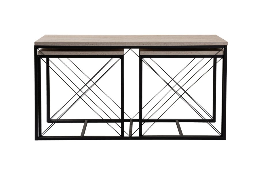 NORDVÄRK Defne sofabord - travertin melamin og sort metal (st med 3)