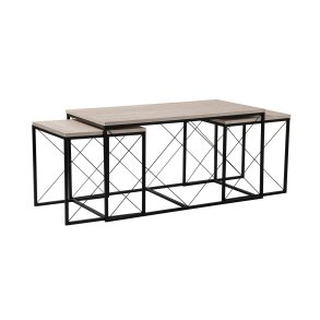 NORDVÄRK Defne sofabord - travertin melamin og sort metal (st med 3)