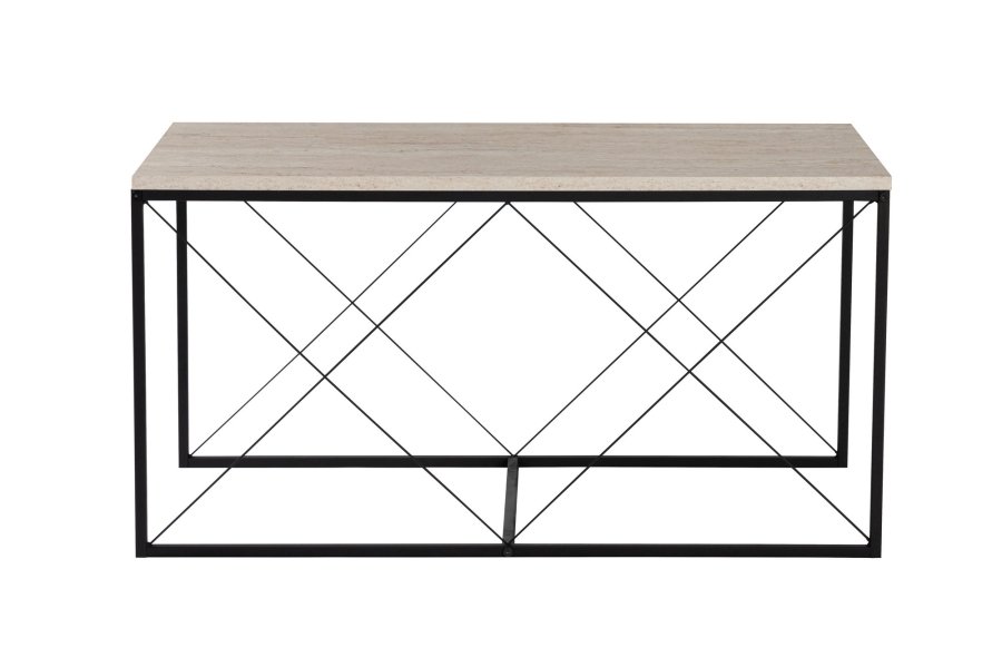 NORDVÄRK Defne sofabord - travertin melamin og sort metal (st med 3)