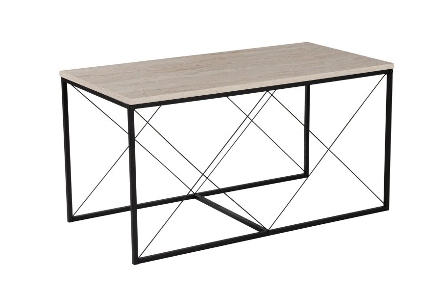 NORDVÄRK Defne sofabord - travertin melamin og sort metal (st med 3)