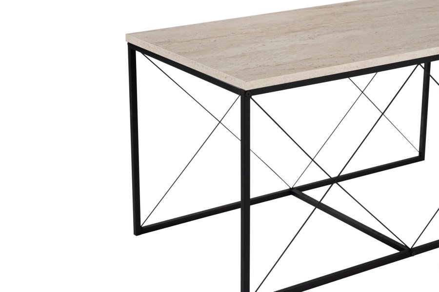 NORDVÄRK Defne sofabord - travertin melamin og sort metal (st med 3)