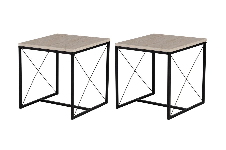 NORDVÄRK Defne sofabord - travertin melamin og sort metal (st med 3)