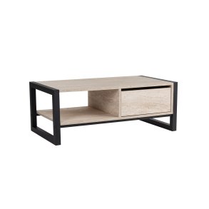 NORDVÄRK Haldizen sofabord, m. 1 hylde og 1 skuffe - travertin melamin og sort metal (105x55)