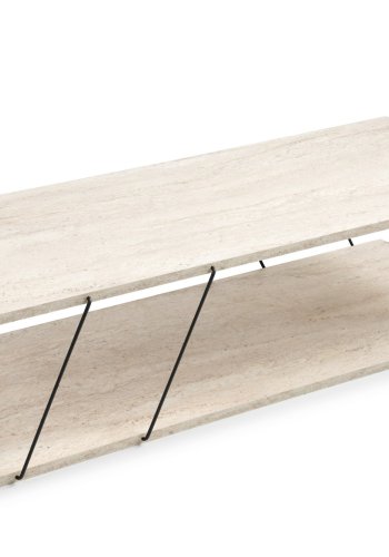 NORDVÄRK Labranda sofabord, m. bundhylde - travertin melamin og sort metal (120x50)