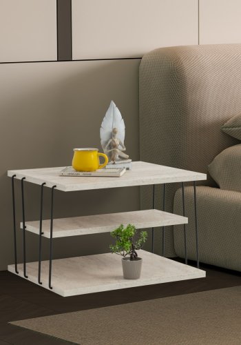 NORDVÄRK Lifon sidebord, m. 2 hylder, rektangulr - travertin melamin og sort metal (50x40)