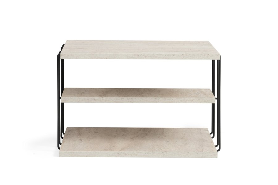 NORDVÄRK Lifon sidebord, m. 2 hylder, rektangulr - travertin melamin og sort metal (50x40)