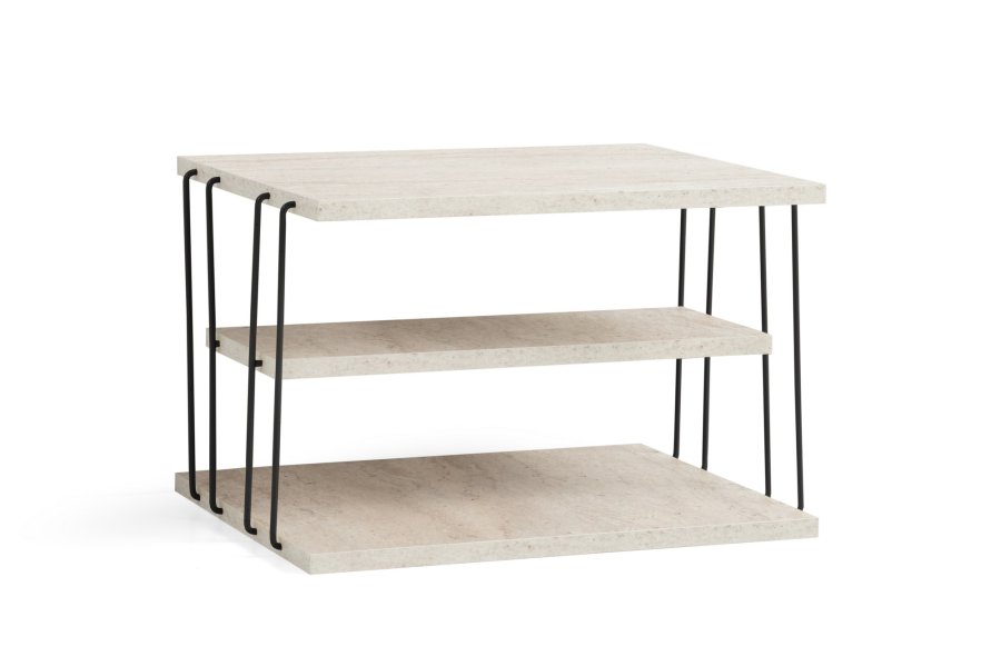 NORDVÄRK Lifon sidebord, m. 2 hylder, rektangulr - travertin melamin og sort metal (50x40)