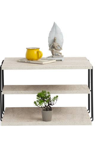 NORDVÄRK Lifon sidebord, m. 2 hylder, rektangulr - travertin melamin og sort metal (50x40)