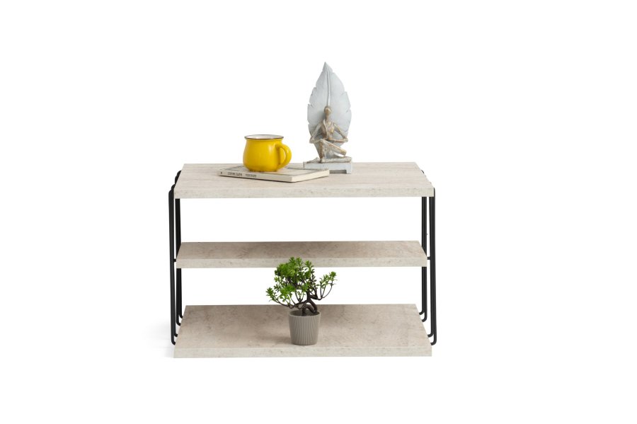 NORDVÄRK Lifon sidebord, m. 2 hylder, rektangulr - travertin melamin og sort metal (50x40)