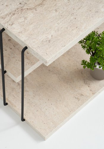 NORDVÄRK Lifon sidebord, m. 2 hylder, rektangulr - travertin melamin og sort metal (50x40)