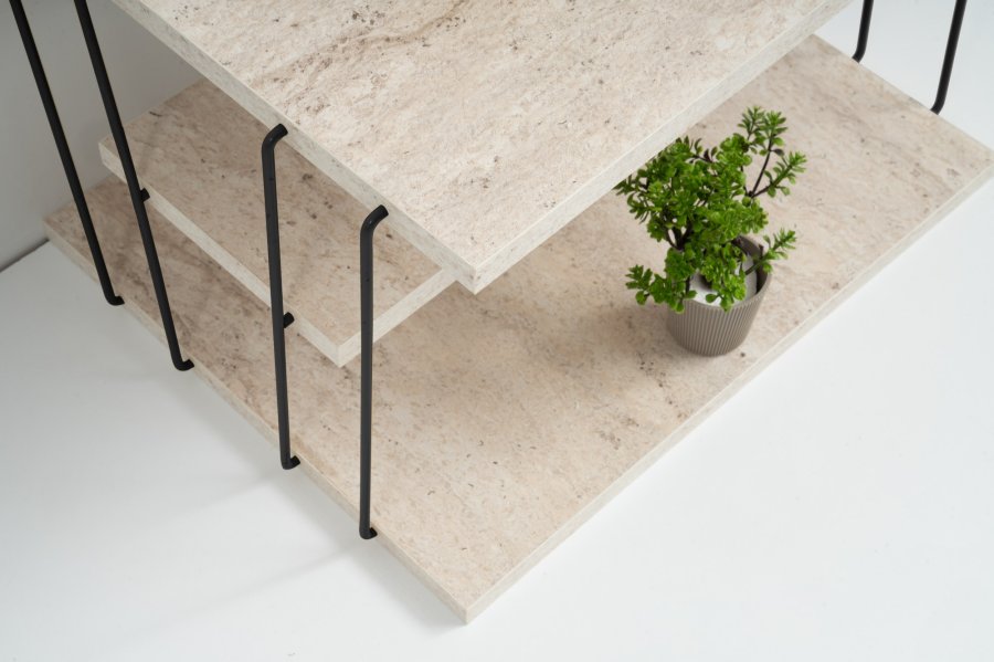NORDVÄRK Lifon sidebord, m. 2 hylder, rektangulr - travertin melamin og sort metal (50x40)