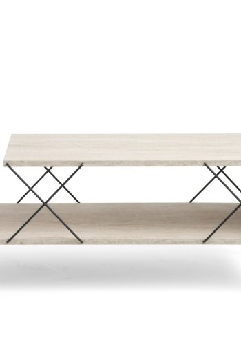 NORDVÄRK Loire sofabord, m. 1 hylde - travertin melamin og sort metal (100x50)