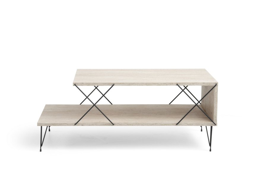 NORDVÄRK Loire sofabord, m. 1 hylde - travertin melamin og sort metal (100x50)