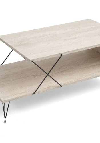 NORDVÄRK Loire sofabord, m. 1 hylde - travertin melamin og sort metal (100x50)