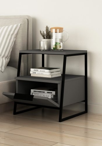 FUNZI LIVING Pal sengebord, m. 1 rum og 1 lge - antracitgr melamin (45x40)