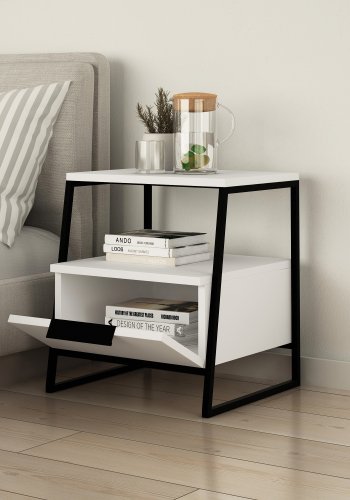 FUNZI LIVING Pal sengebord, m. 1 rum og 1 lge - hvid melamin (45x40)