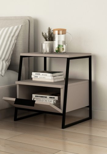 FUNZI LIVING Pal sengebord, m. 1 rum og 1 lge - lys mokka melamin (45x40)