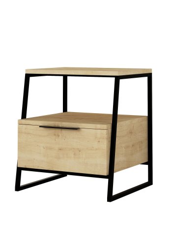 FUNZI LIVING Pal sengebord, m. 1 rum og 1 skuffe - eg melamin og sort metal (45x41)